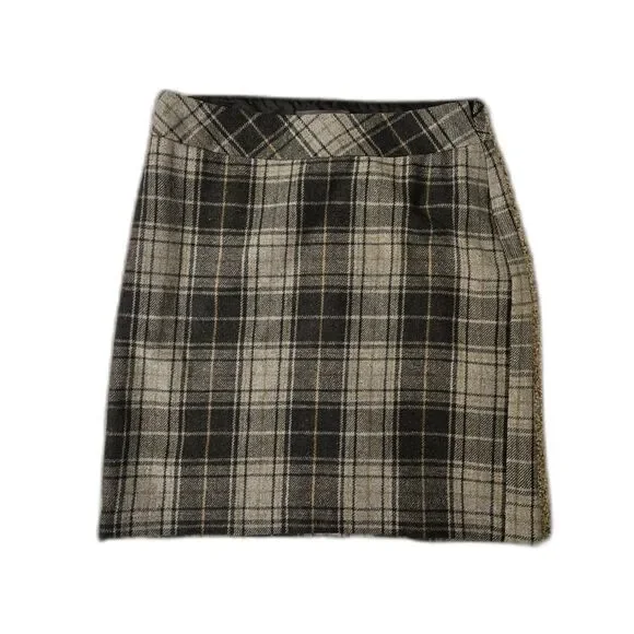 Eddie Bauer Wool Gray Plaid Mini Skirt Size 8 Winter Dark Academia Fall Pencil - Picture 1 of 7